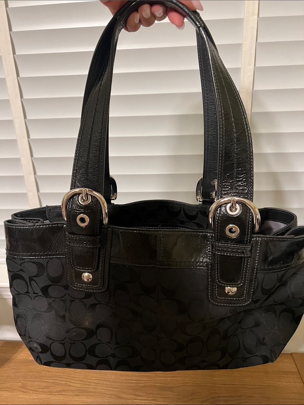 Coach Black Signature Jacquard Tote with Patent Trim and Tag - Picture 14 of 16